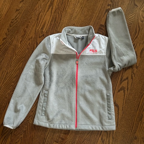 Fila Sport Girls Gray Fleece Full Zip Jacket Neon Trim Size Medium 10-12 - Picture 2 of 5